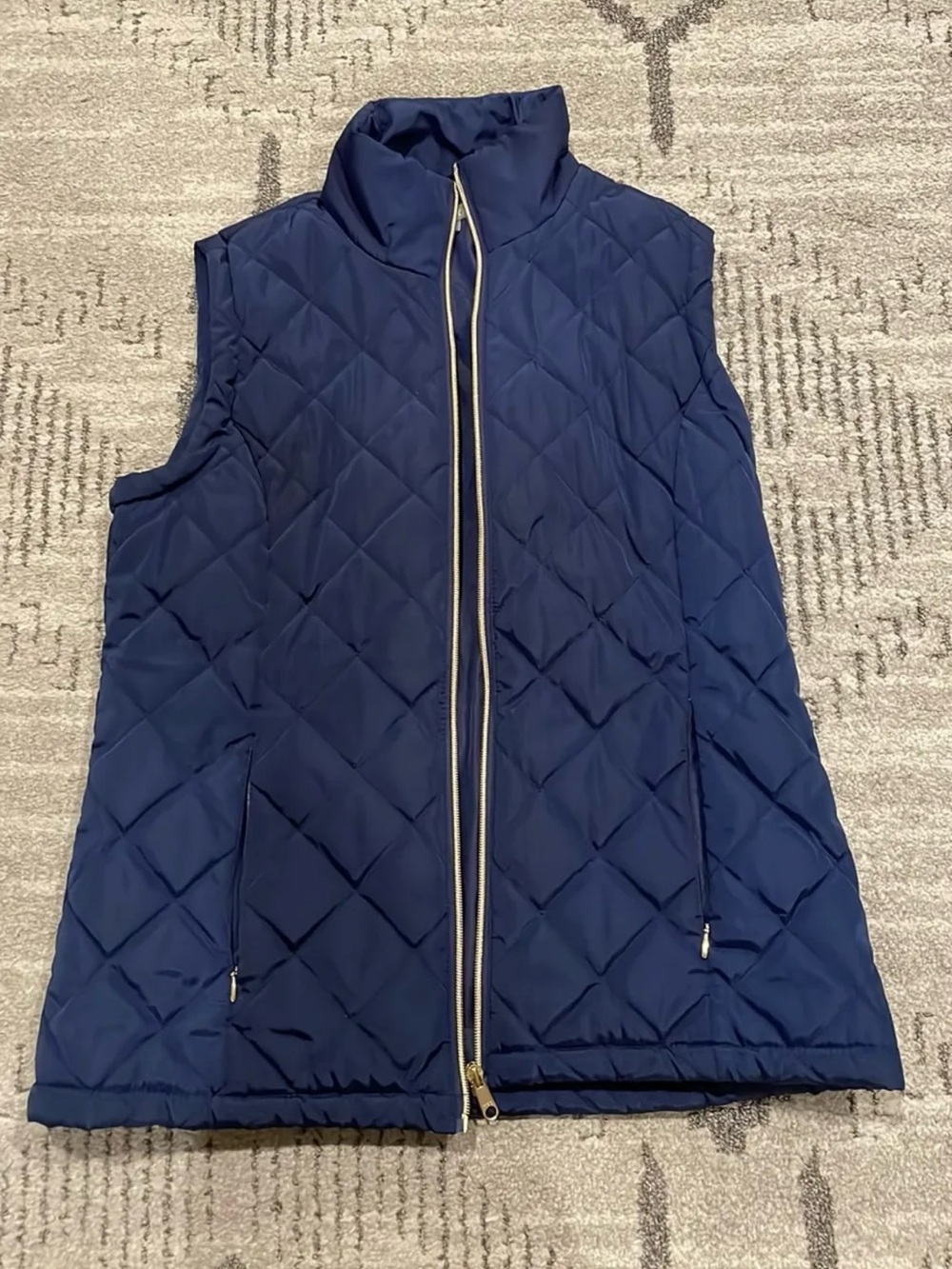 Serra Quilted Navy Sleeveless Vest with Gold Trim